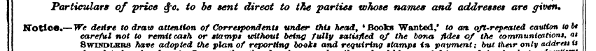 Particulars of price <f<?. to be sent di...