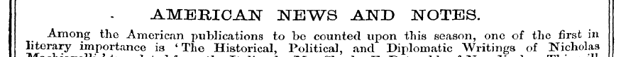 AMERICAN NEWS AND NOTES. litera Machiave...