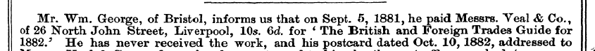 Mr. ¥m. George, of Bristol, informs us t...