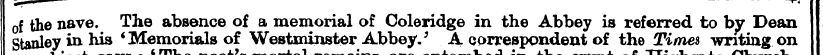 Stanley of the nave in his . The * Memor...