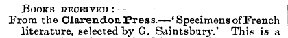 Books received :— From the Clarendon Pre...