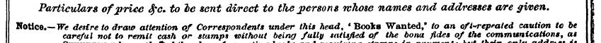 Particulars of price $?c. to he sent dir...