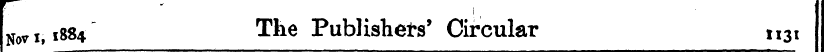 ¦ ¦ 1 NoTi, 1884 The Publishers' Circula...
