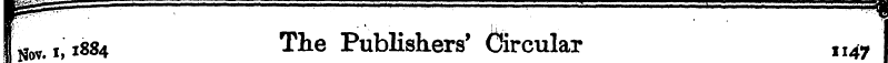 I I I Nov. i, 1884 The Publishers' Circu...
