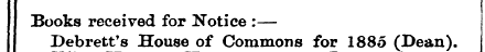 Books received for Notice :— Debrett's H...