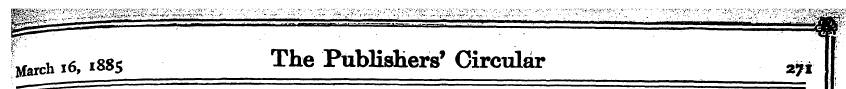 March i6,1885 The Publishers* Circular Z...