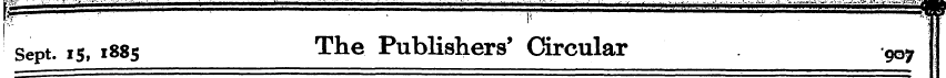 Sept. is, 188 5 The Publishers' Circular...