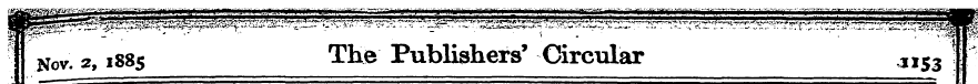 - Nov. g , 1885 ThB Publishers' Circular...