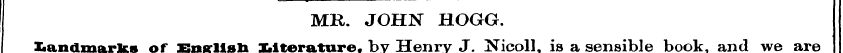 MR. JOHN HOGG. I I Landmarks .—r • ^ ¦¦ ...