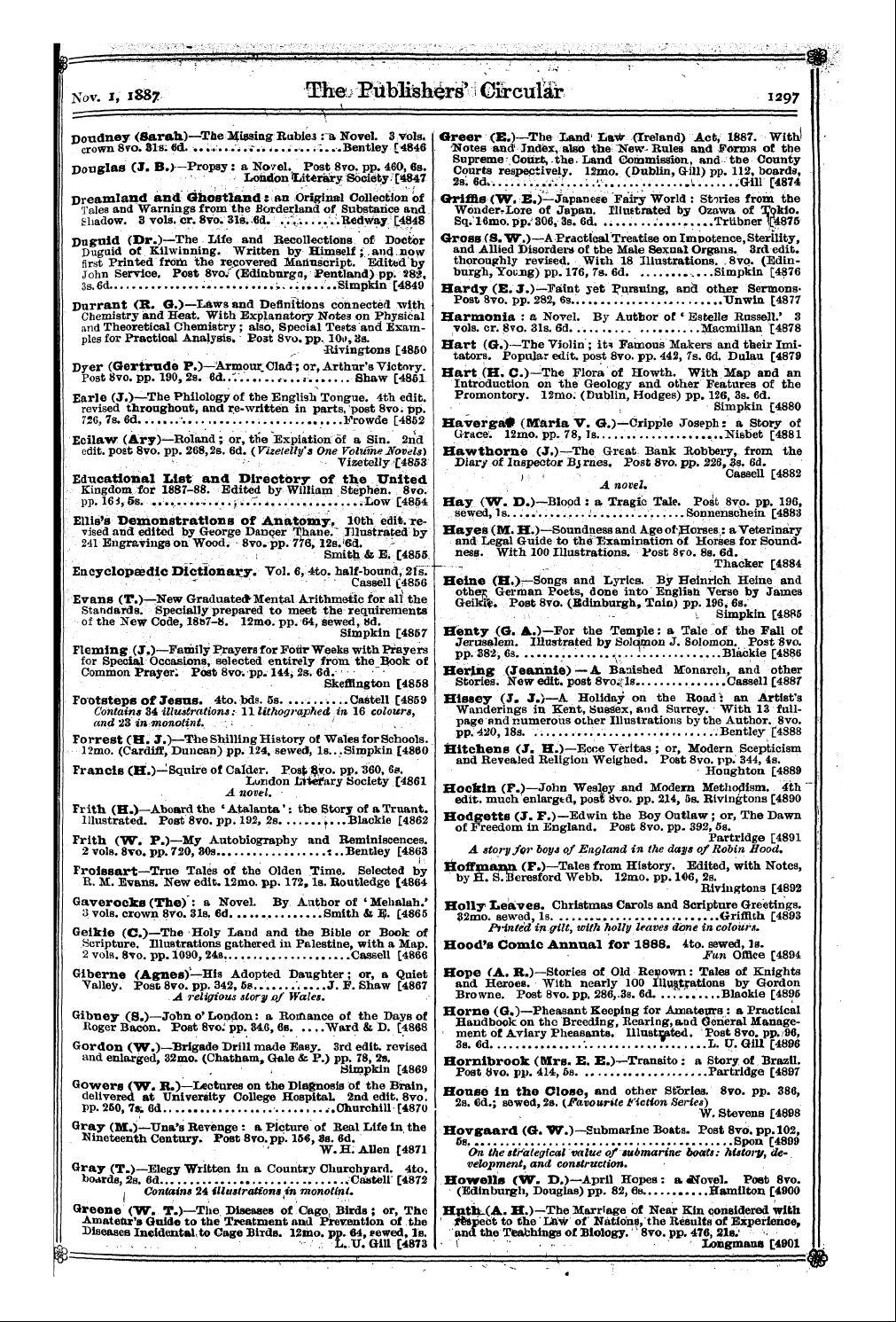 Publishers’ Circular (1880-1890): jS F Y, 1st edition - I I A 3 Double Vols. Cr. , Wedding 8yol8...