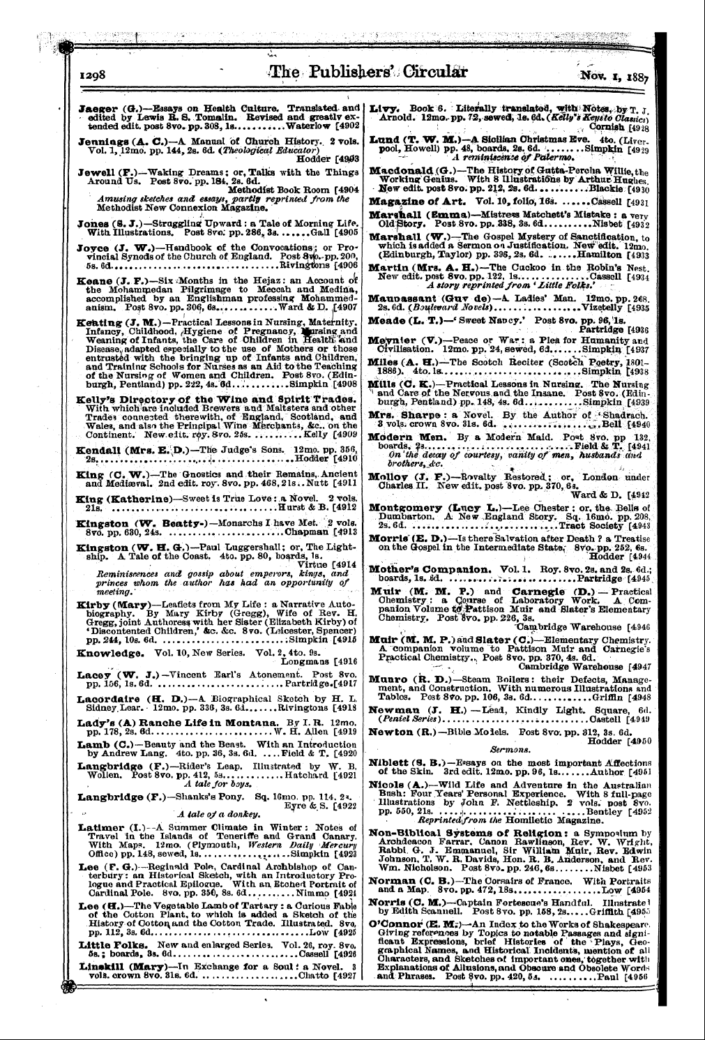 Publishers’ Circular (1880-1890): jS F Y, 1st edition - I I A 3 Double Vols. Cr. , Wedding 8yol8...