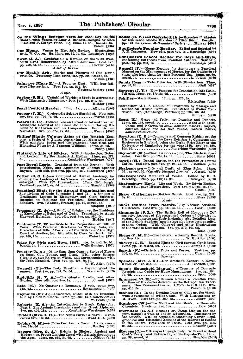 Publishers’ Circular (1880-1890): jS F Y, 1st edition - I I A 3 Double Vols. Cr. , Wedding 8yol8...
