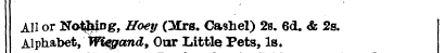 All or Nobbing, Hoey (Mrs. Cashel) 2s. 6...