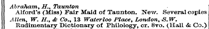 Abraham Alford's , H (" . Miss , Taunton...