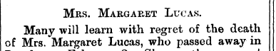 Mrs. Margaret Lucas. of Mrs Many . Marga...