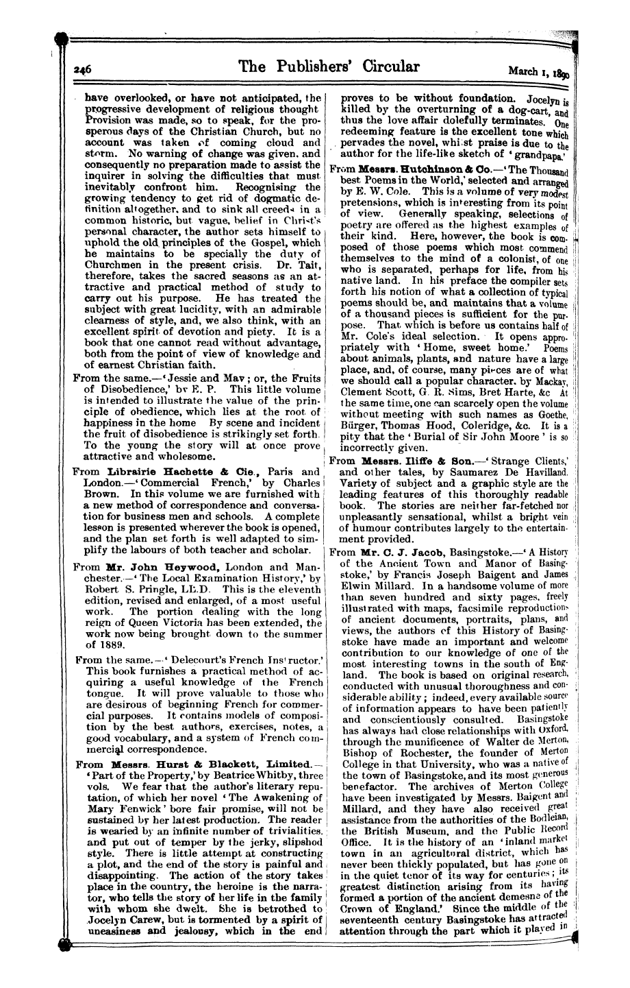 Publishers’ Circular (1880-1890): jS F Y, 1st edition - L^Etuewf, &Q. From The Authors' Co-Opera...
