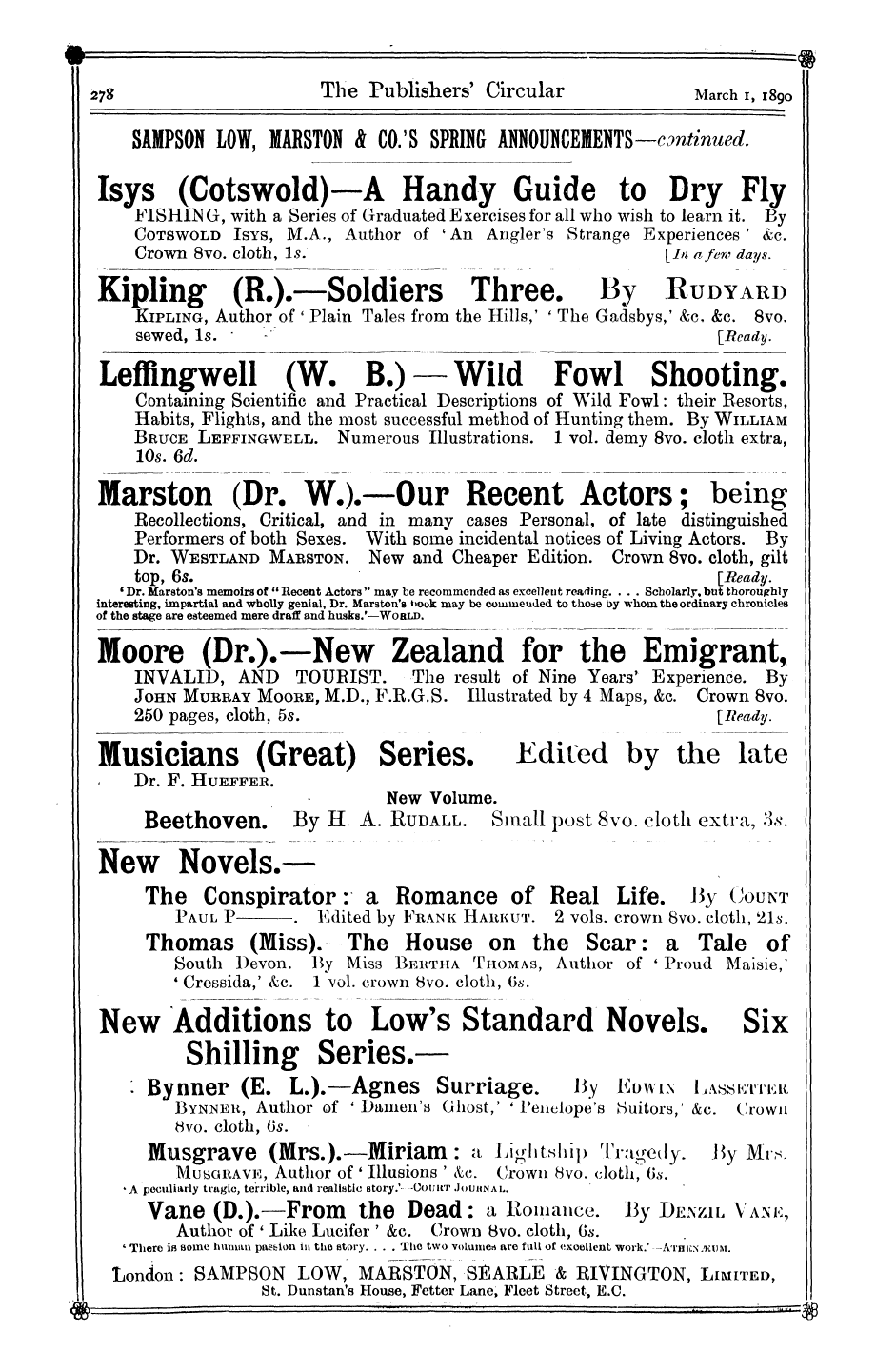 Publishers’ Circular (1880-1890): jS F Y, 1st edition - Ad05801
