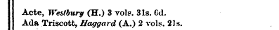 Acte, Westbury (H.) 3 vols. 31s. Gd. Ada...