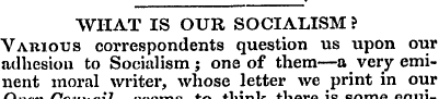 WHAT IS OUR SOCIALISM ? Various correspo...