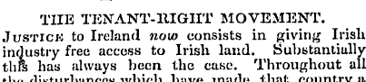 THE TENANT-RIGHT MOVEMENT. Justick to Ir...