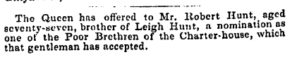 , The Queen has offered to Mr. Robert Hu...