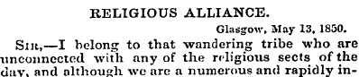 RELIGIOUS ALLIANCE. Glasgow, May 13, 185...