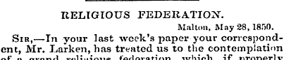RELIGIOUS FEDERATION. Mai ton, May 28, 1...