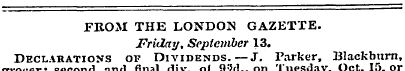 FROM THE LONDON GAZETTE. Friday, Septemb...