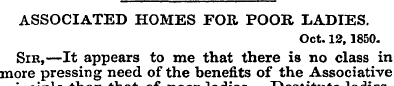 ASSOCIATED HOMES FOR POOR LADIES. Oct. 1...