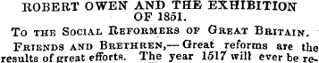 ROBERT OWEN AND THE EXHIBITION OF 1851. ...
