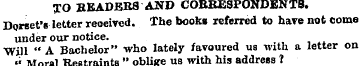 TO HEADERS AND CORRESPONDENTS. Dorset's ...