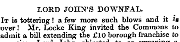 LORD JOHN'S DOWNFAL. It is tottering! a ...