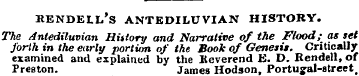 rendell's antediluvian history. The Ante...