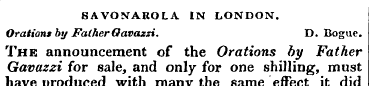 SAVONAROLA IN LONDON. Orations by Father...