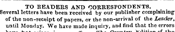 TO HEADERS AND CORRESPONDENTS. Several l...