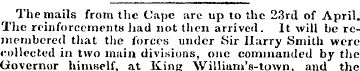 The mails from the Cape are up to the 23...