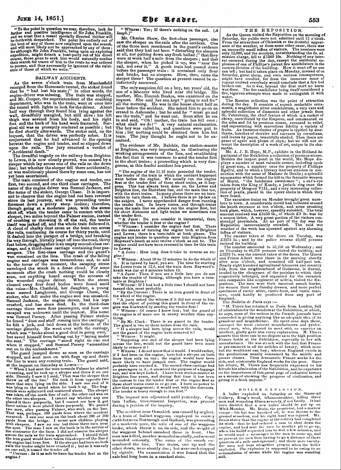 Leader (1850-1860): jS F Y, Country edition - Sib John Franklin. It Seems Now Certain ...