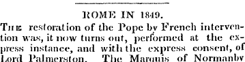 HOME IN 1849. The restoration of the Pop...