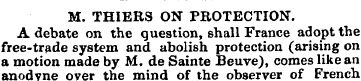 M. THIEBS ON PROTECTION. A debate on the...