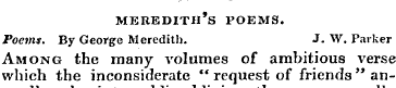 Meredith's p oems. Poems. By Geoi'ge Mer...