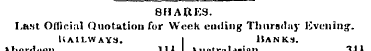 SHARES. Last Official Quotation for Week...