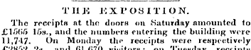 THE EXPOSITION. Tlic receipts at the doo...