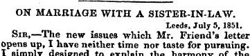 ON MARRIAGE WITH A SISTER-IN-LAW. Leeds,...