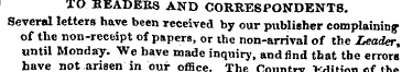 TO HEADERS AND CORRESPONDENTS. Several l...