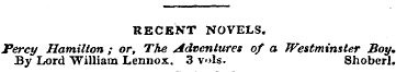 RECENT NOVELS. Percy Hamilton ; or. The ...