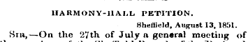 HAKMONY-HALL PETITION. Bheftleld, August...