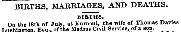 BIRTHS, MARRIAGES, AND DEATHS. BIRTHS. O...