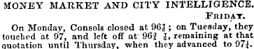 MONEY MARKET AND CITY INTELLIGENCE. Frid...