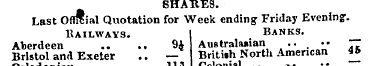 SHARES. Last Official Quotation for Week...