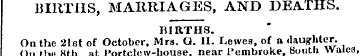 BIRTHS, MARRIAGES, AND DEATHS. BIRTHS. O...